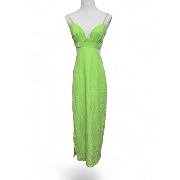 Bardot Green Cut Out Midi Dress with Side Slit - Size 6/M - Picture 3 of 9